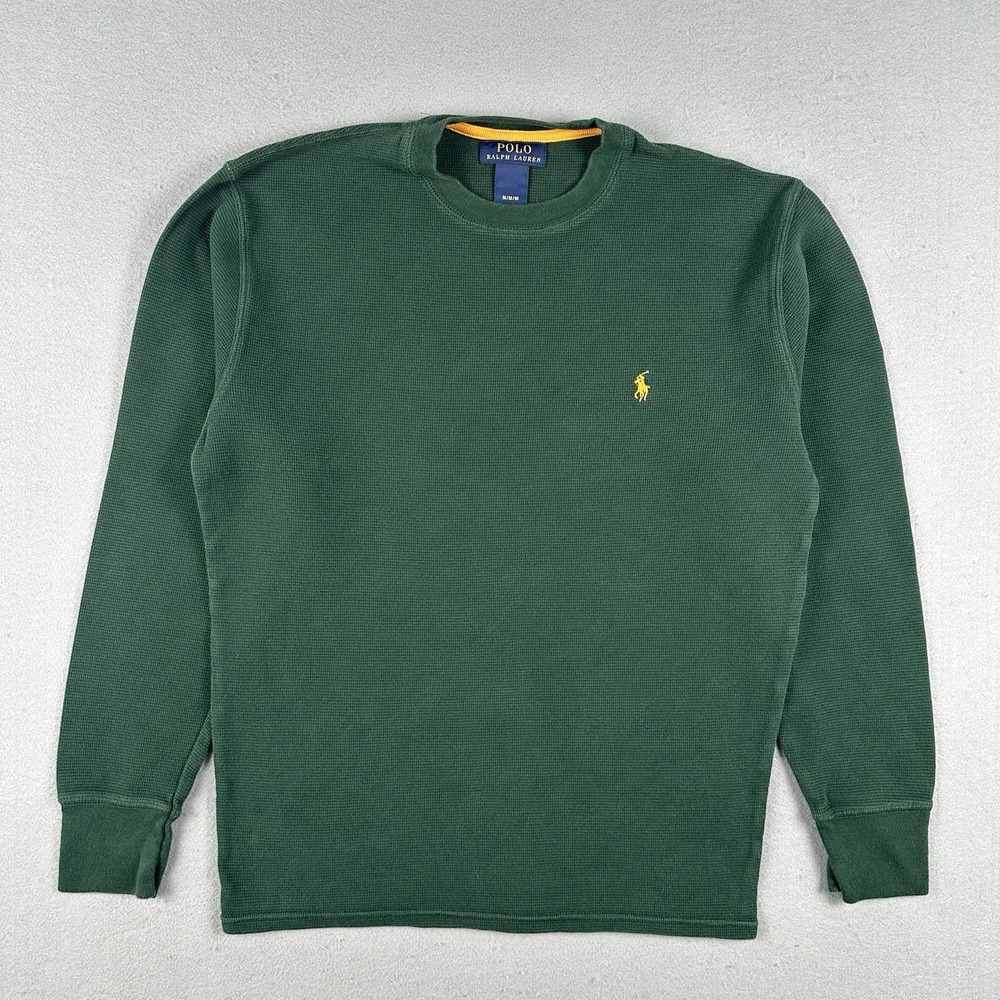 Polo Ralph Lauren Thermal Long Sleeve Shirt Men's Medium Green Waffle Knit
